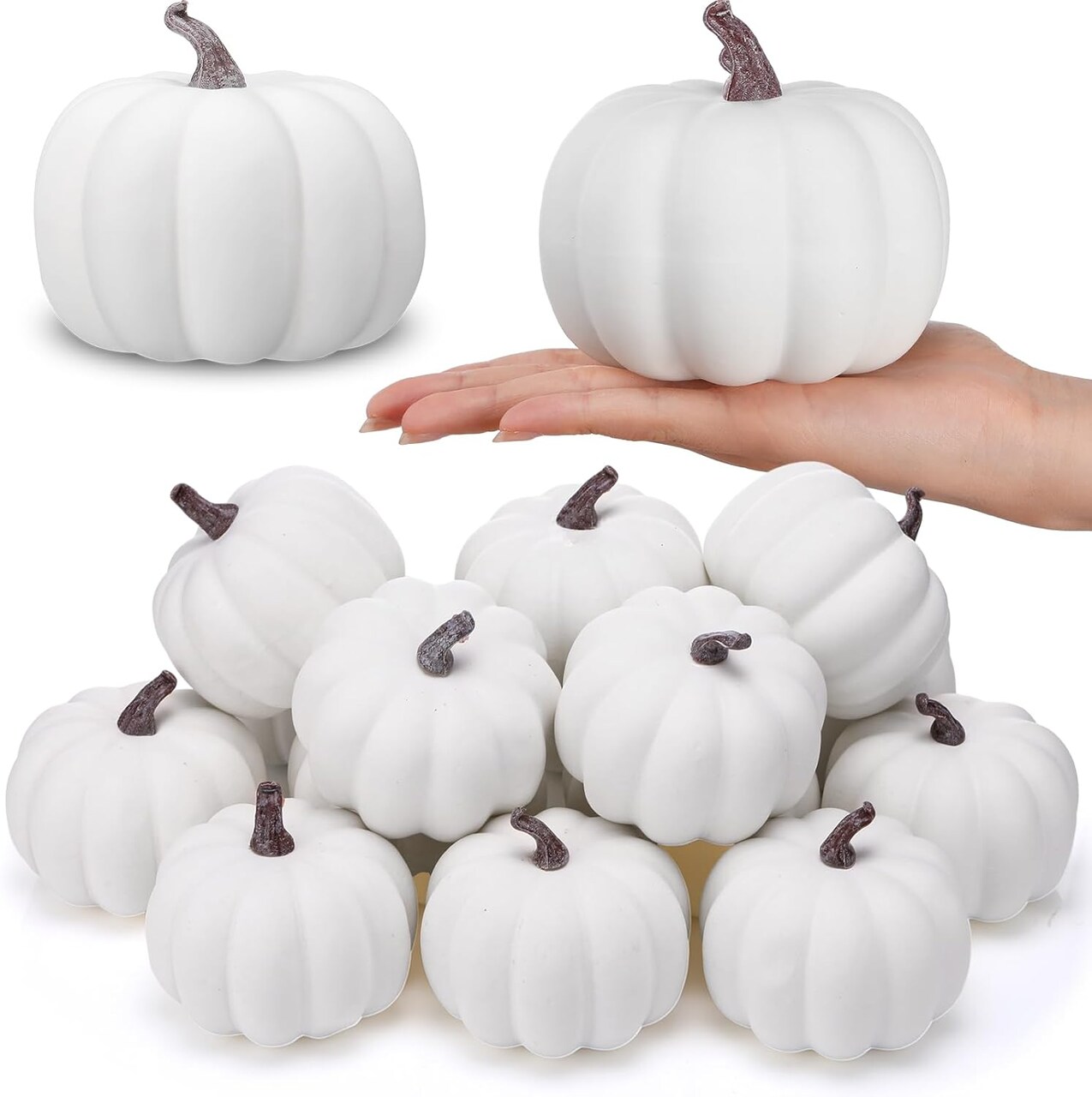 12 Pack 4 Inch Fall Harvest White Artificial Pumpkins - White